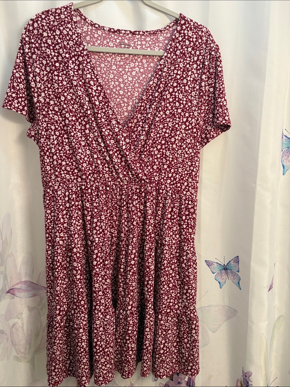No Boundaries Burgundy Floral Wrap Dress size XXL